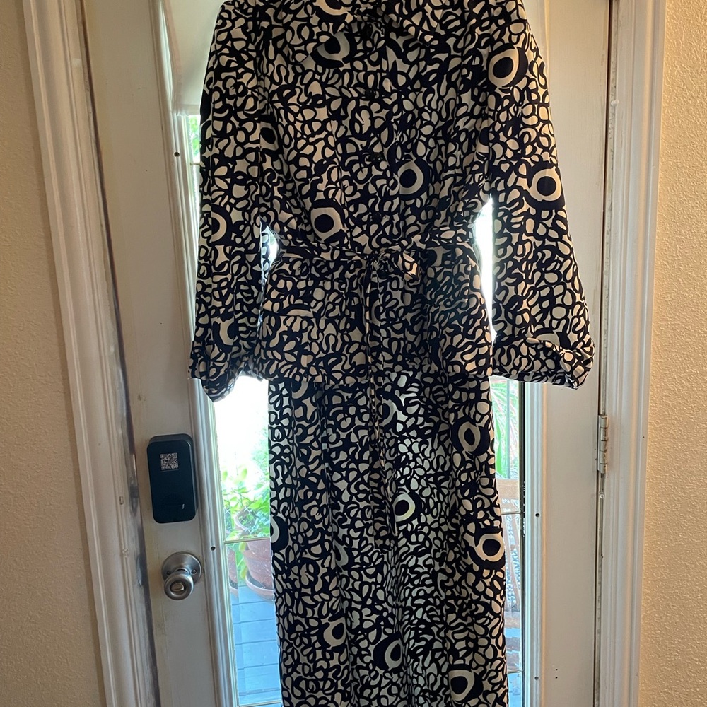 Navy and White Woolf Bros Vtg Patterned Maxi & Blazer Size L